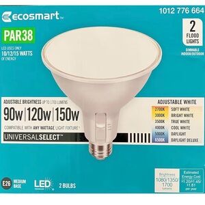 EcoSmart PAR38 LED Flood Lights 2-Pack - Adjustable Brightness & Color